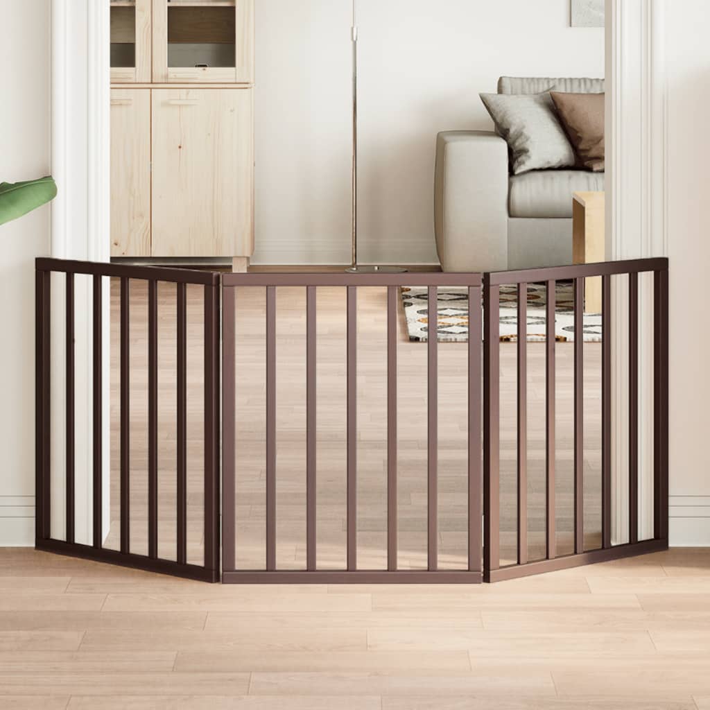 Zábrana Pro Psy Skládací 3 Panely Hnědá 150 Cm Topolové Dřevo
