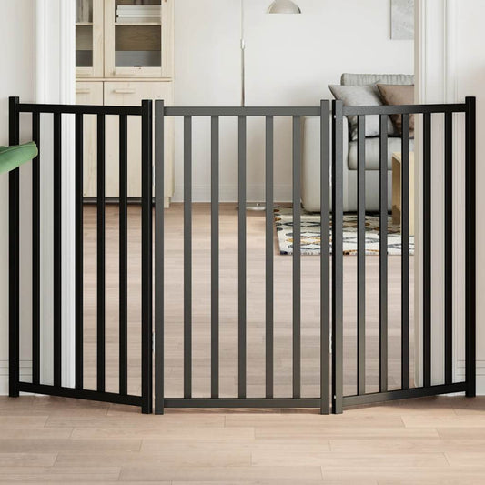 Zábrana Pro Psy Skládací 3 Panely Černá 150 Cm Masivní Jedle