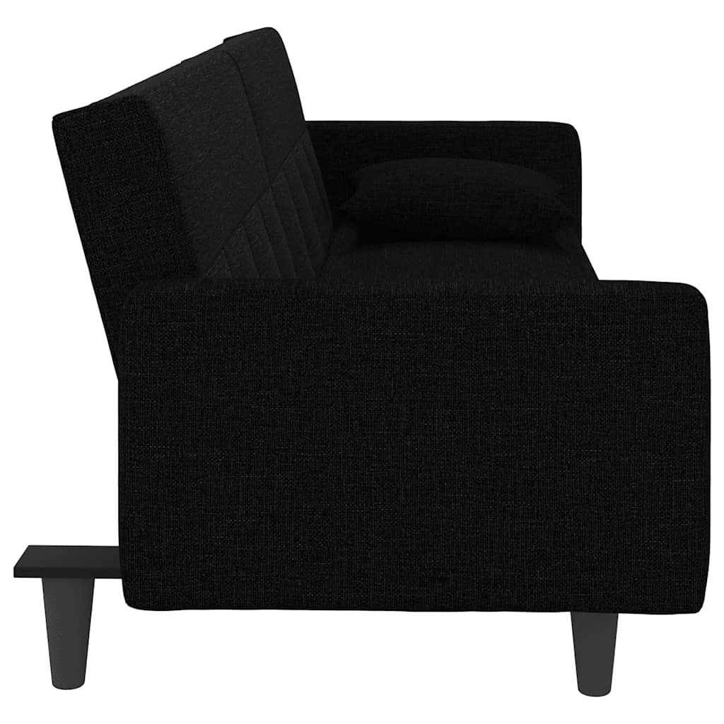 Rozkládací Pohovka S Poduškami Černá Textil