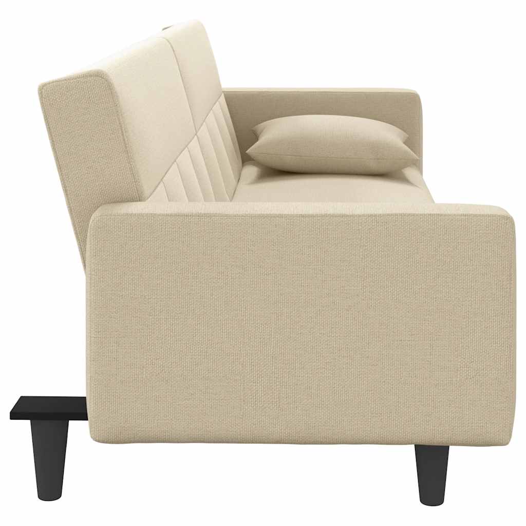 Rozkládací Pohovka S Poduškami Krémová Textil