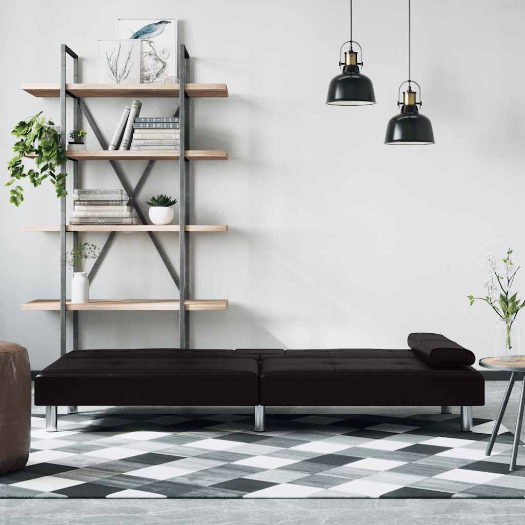 Rozkládací Pohovka S Držáky Na Nápoje Černá Umělá Kůže