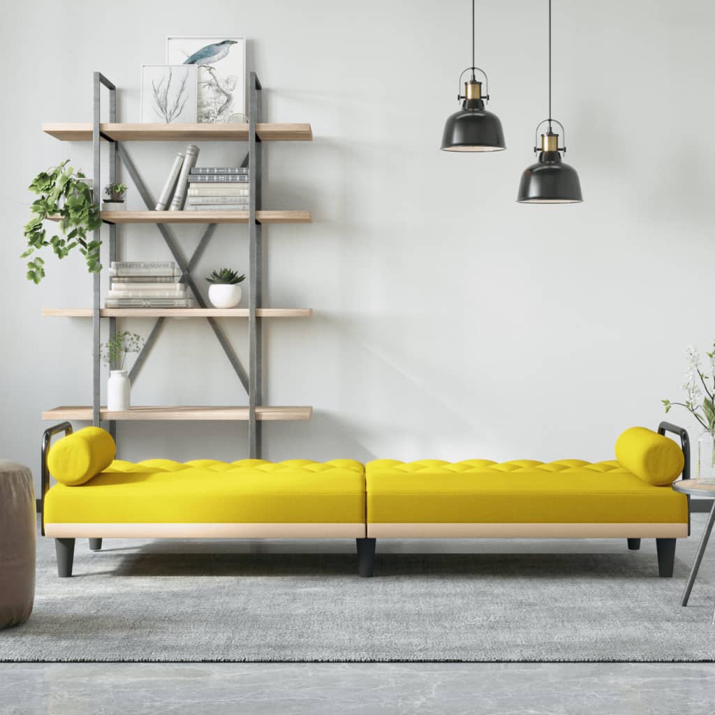 Rozkládací Pohovka S Područkami Světle Žlutá Textil