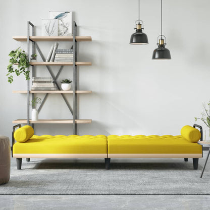 Rozkládací Pohovka S Područkami Světle Žlutá Textil
