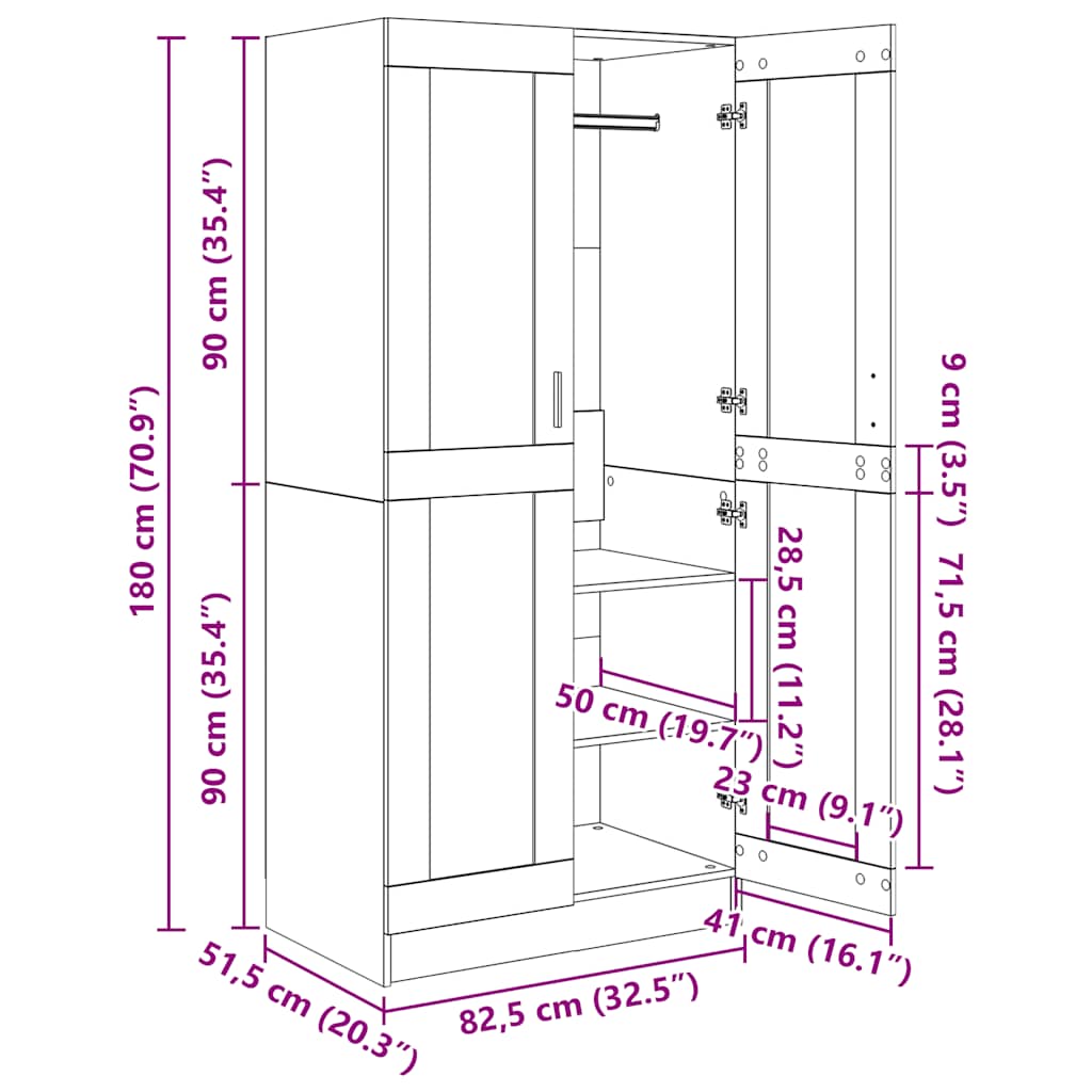 Šatní Skříň Kouřový Dub 82,5 X 51,5 X 180 Cm Kompozitní Dřevo