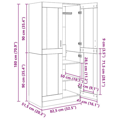 Šatní Skříň Kouřový Dub 82,5 X 51,5 X 180 Cm Kompozitní Dřevo