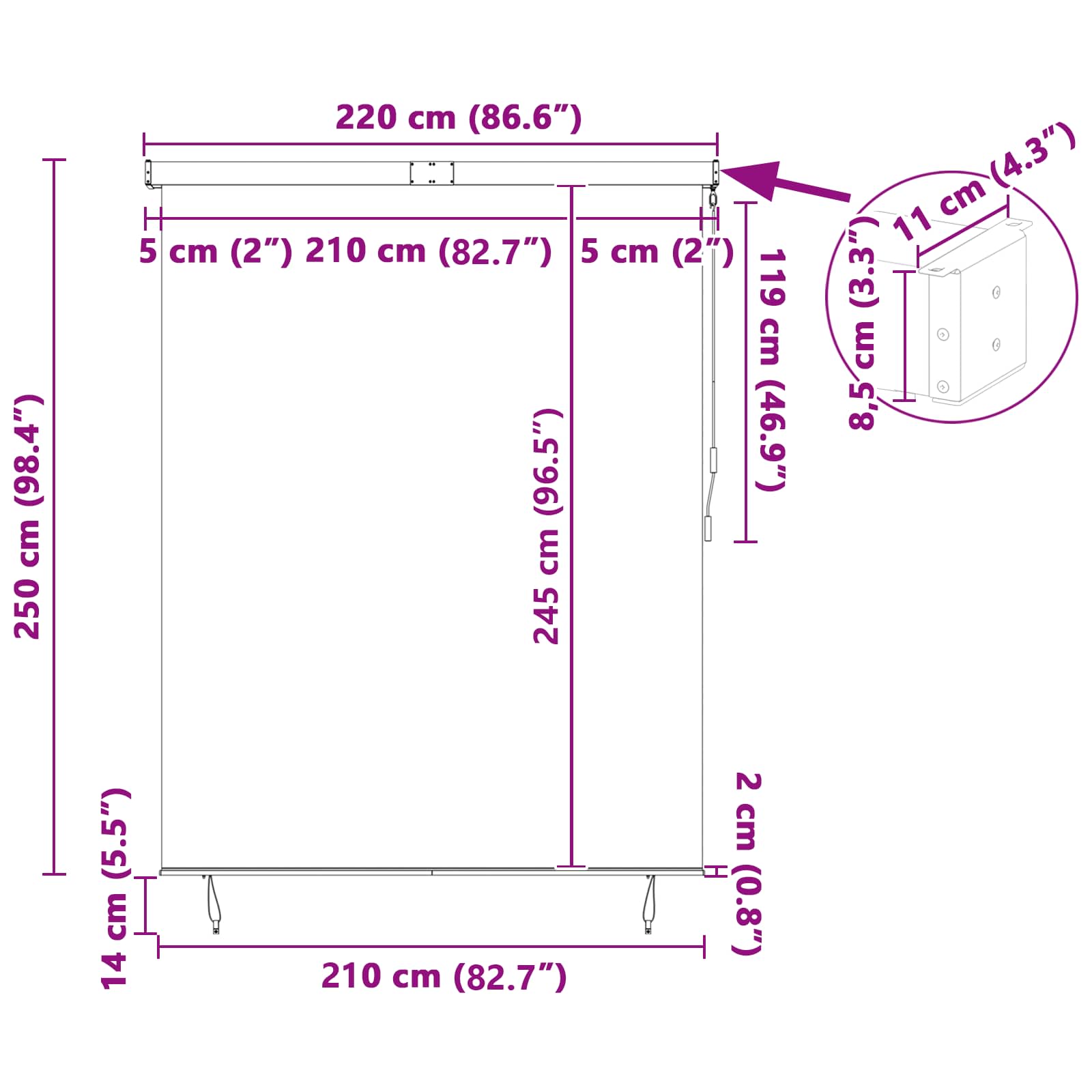 Roleta Modrá A Bílá 200 X 250 Cm Textil A Hliník