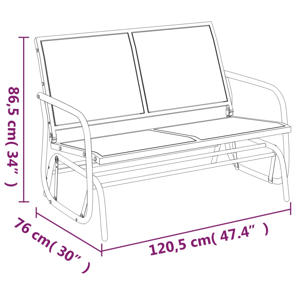 Zahradní Lavice Glider Černá 120,5X76X86,5 Cm Textilen A Ocel