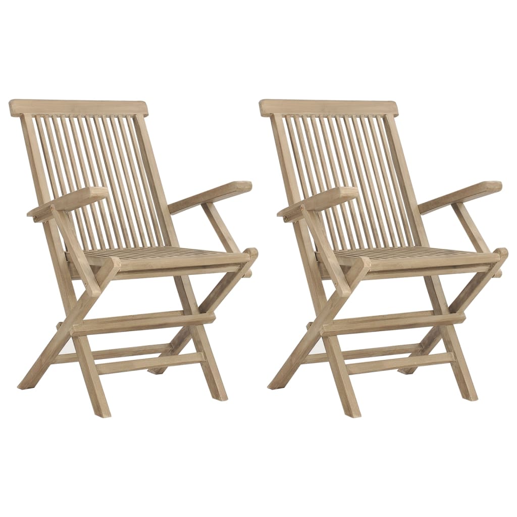 Skládací Zahradní Židle 2 Ks Šedé 56 X 61 X 89 Cm Masivní Teak