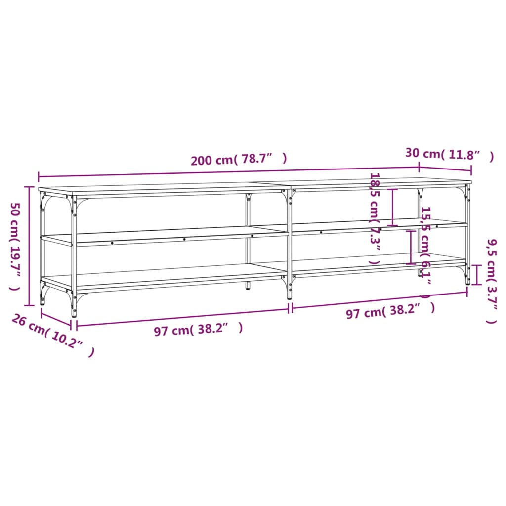 Tv Skříňka 200 X 30 X 50 Cm Kompozitní Dřevo A Kov