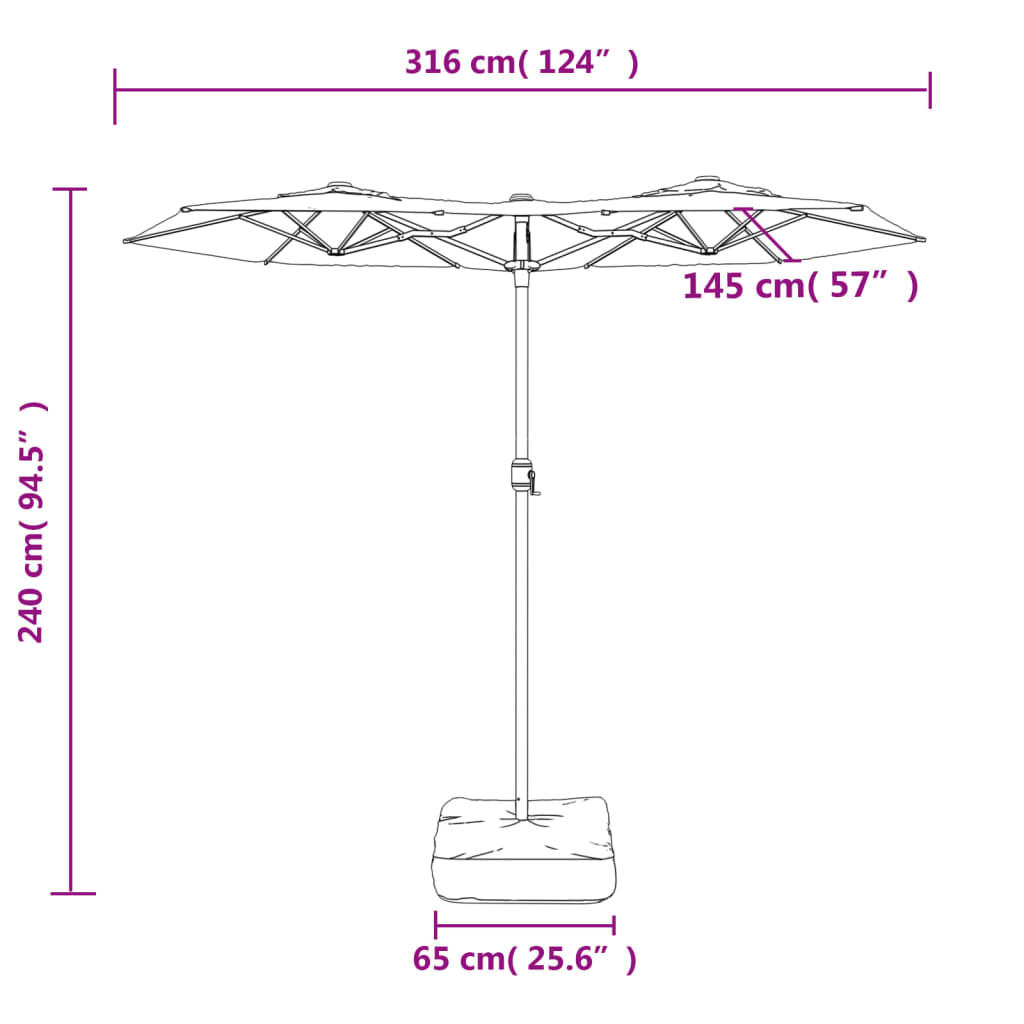 Dvojitý Zahradní Slunečník S Led Antracitový 316 X 240 Cm