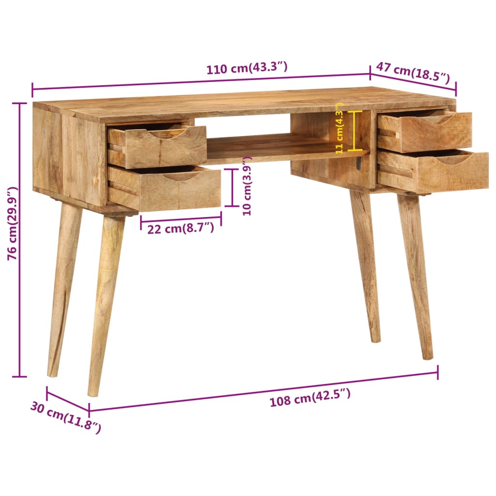 Stůl Se Zásuvkami 110 X 47 X 76 Cm Masivní Mangovníkové Dřevo