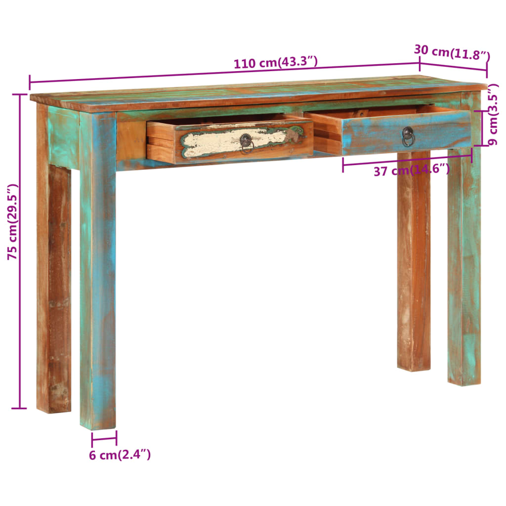Konzolový Stolek 110 X 30 X 75 Cm Masivní Recyklované Dřevo