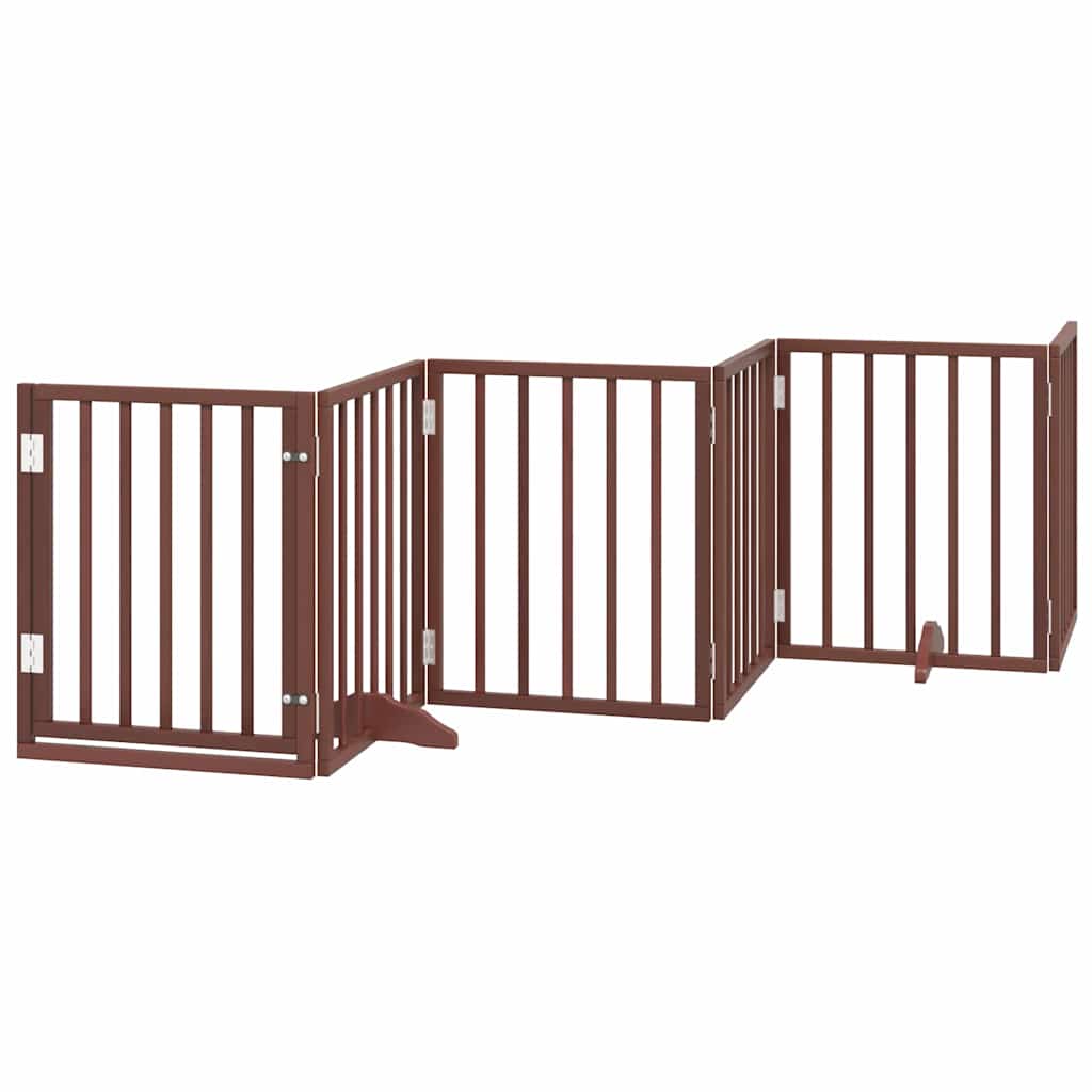 Zábrana Pro Psy S Dvířky Skládací 15 Panelů Hnědá 750 Cm Topol