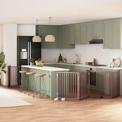 Zábrana Pro Psy S Dvířky Skládací 8 Panelů Hnědá 640 Cm Topol