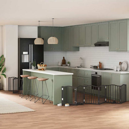 Zábrana Pro Psy S Dvířky Skládací 9 Panelů Černá 450 Cm Topol