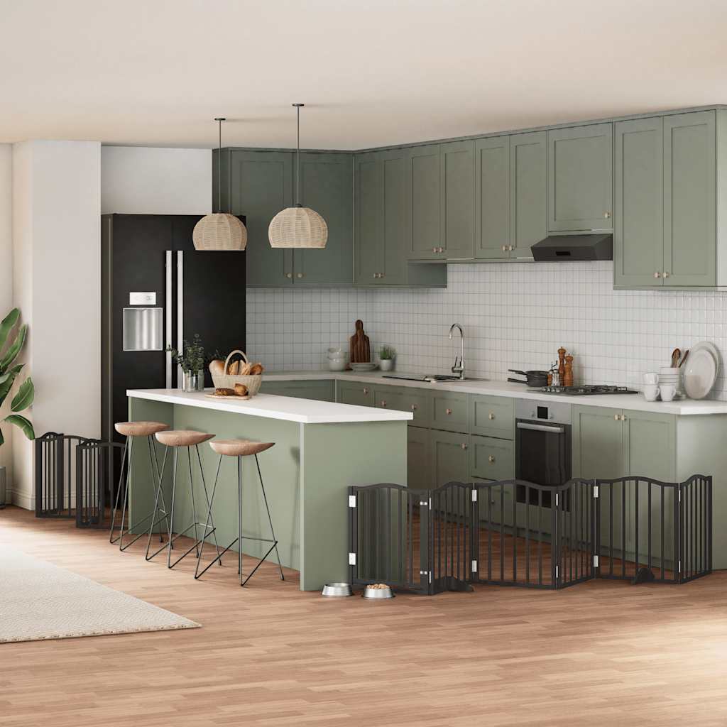 Zábrana Pro Psy S Dvířky Skládací 9 Panelů Černá 450 Cm Topol