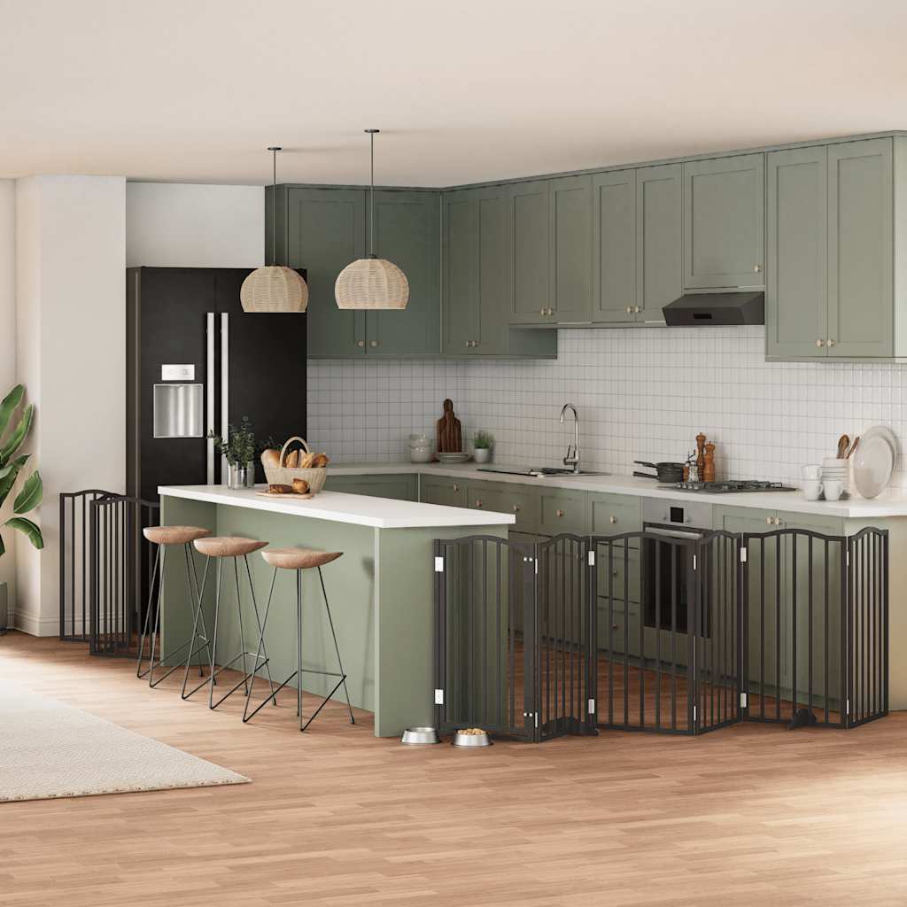 Zábrana Pro Psy S Dvířky Skládací 9 Panelů Černá 450 Cm Topol