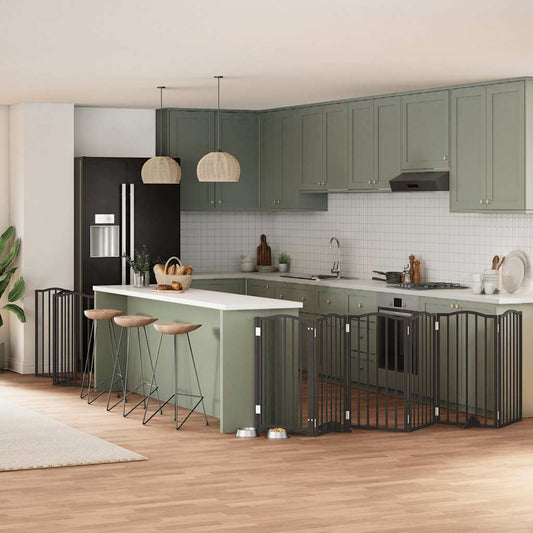 Zábrana Pro Psy S Dvířky Skládací 9 Panelů Černá 450 Cm Topol