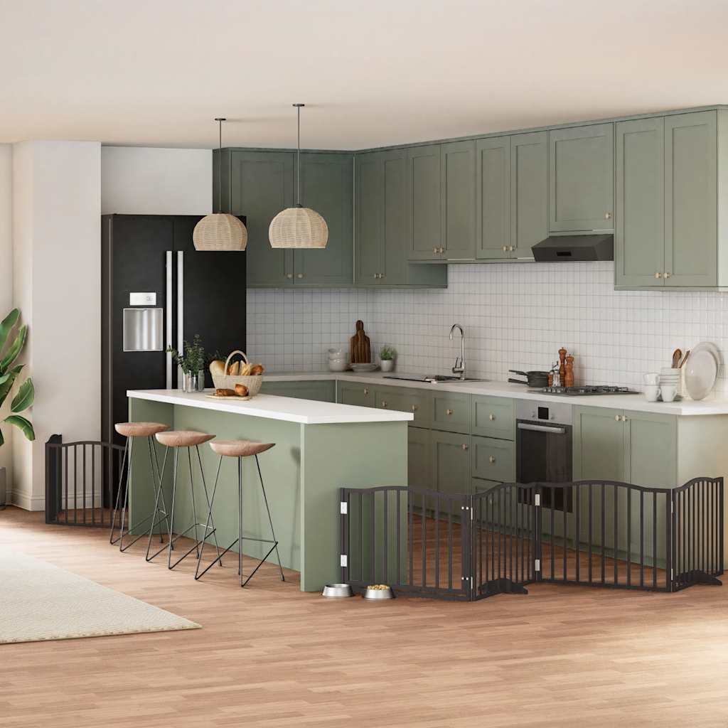 Zábrana Pro Psy S Dvířky Skládací 9 Panelů Černá 450 Cm Topol