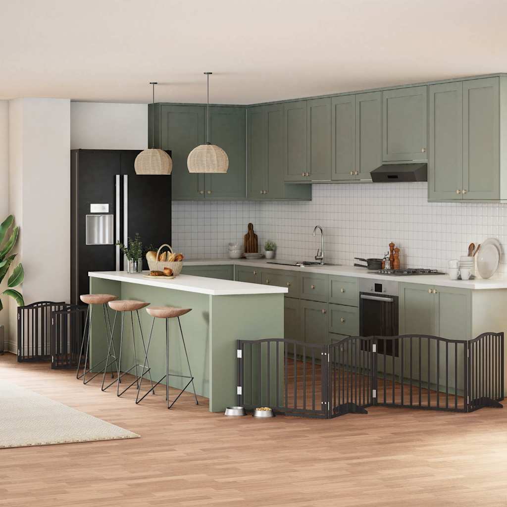 Zábrana Pro Psy S Dvířky Skládací 9 Panelů Černá 450 Cm Topol