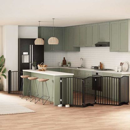 Zábrana Pro Psy S Dvířky Skládací 9 Panelů Černá 450 Cm Topol