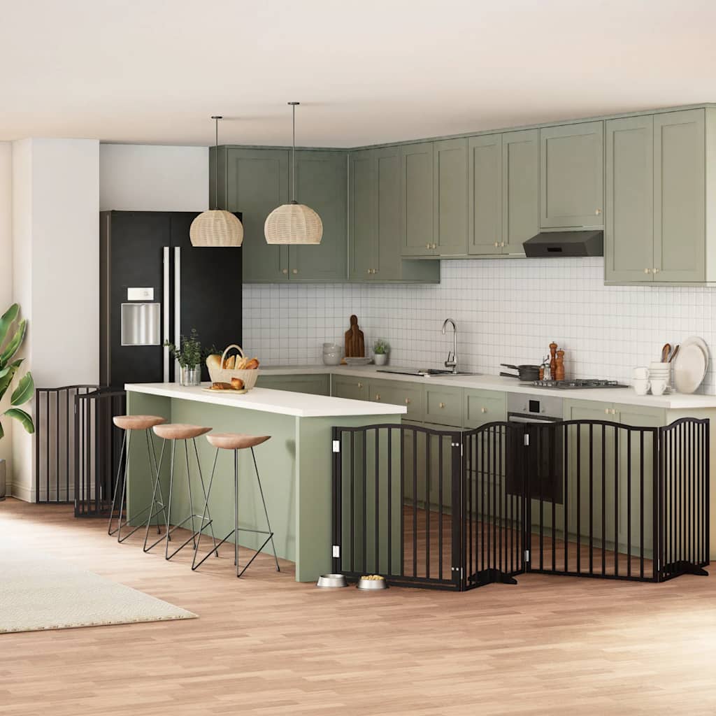 Zábrana Pro Psy S Dvířky Skládací 9 Panelů Černá 450 Cm Topol