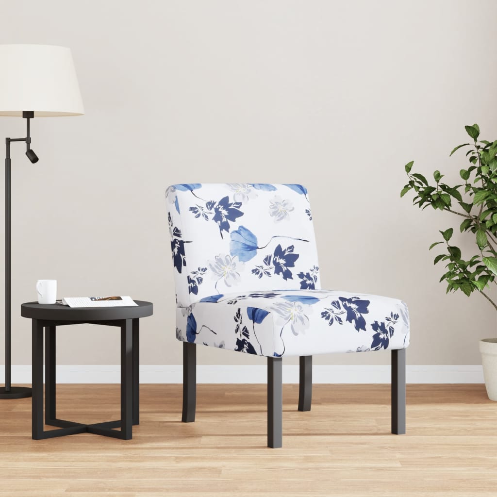 Nízké Křeslo Bez Područek Modré Květiny Textil