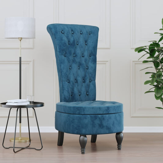 Židle s vysokým opěradlem modrá samet design s knoflíky