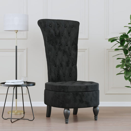 Židle s vysokým opěradlem černá samet design s knoflíky