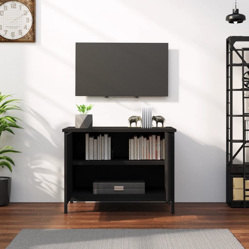Tv Skříňka S Dvířky Černá 60 X 35 X 45 Cm Kompozitní Dřevo