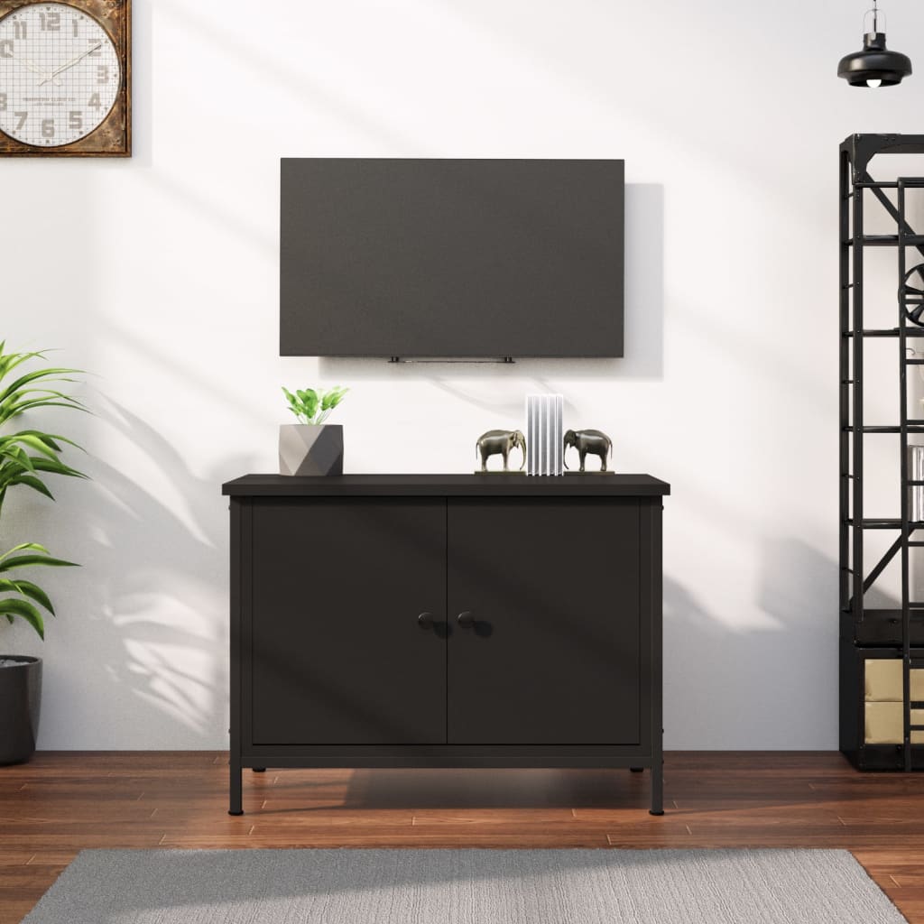 Tv Skříňka S Dvířky Černá 60 X 35 X 45 Cm Kompozitní Dřevo