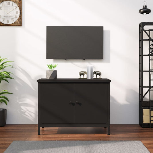 Tv Skříňka S Dvířky Černá 60 X 35 X 45 Cm Kompozitní Dřevo