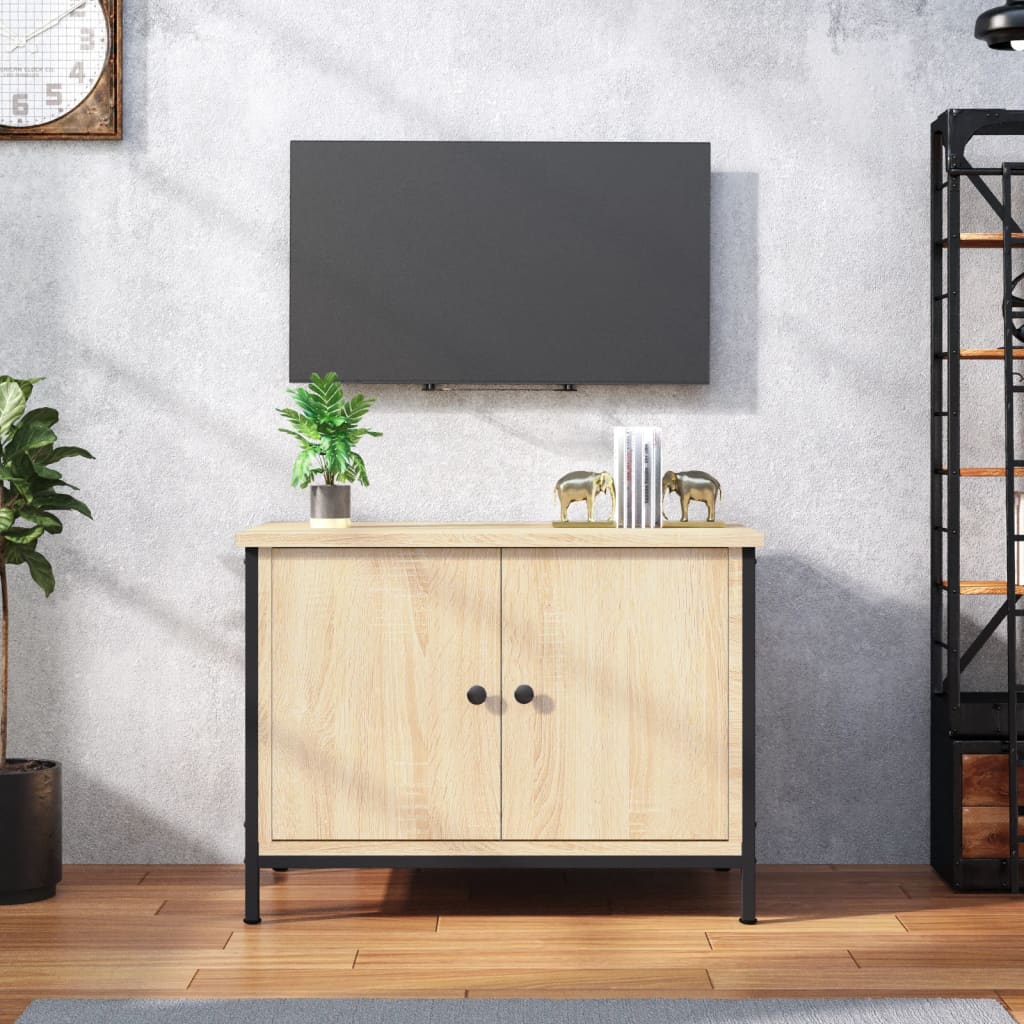 Tv Skříňka S Dvířky Černá 60 X 35 X 45 Cm Kompozitní Dřevo