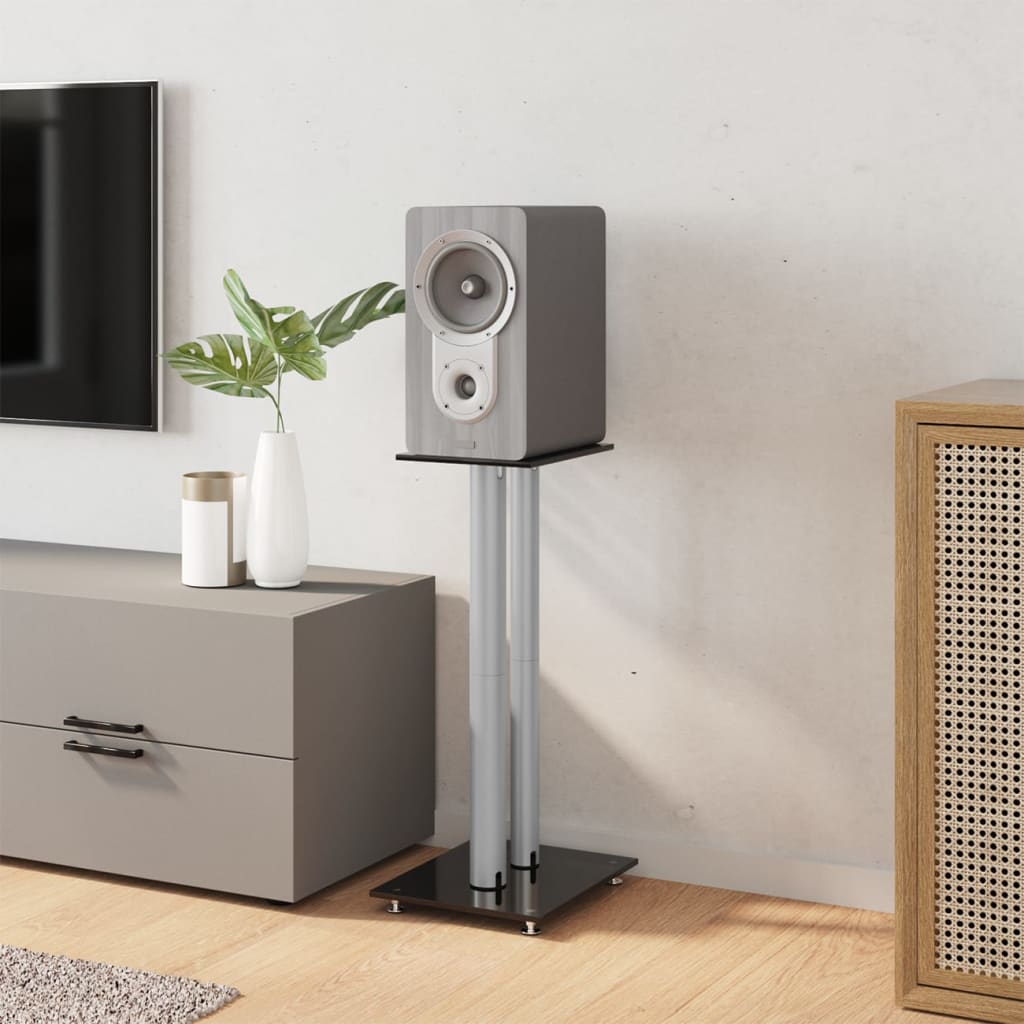 Stojany Na Reproduktor 2 Ks Černé A Stříbrné Sklo 2 Sloupky