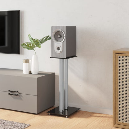 Stojany Na Reproduktor 2 Ks Černé A Stříbrné Sklo 2 Sloupky