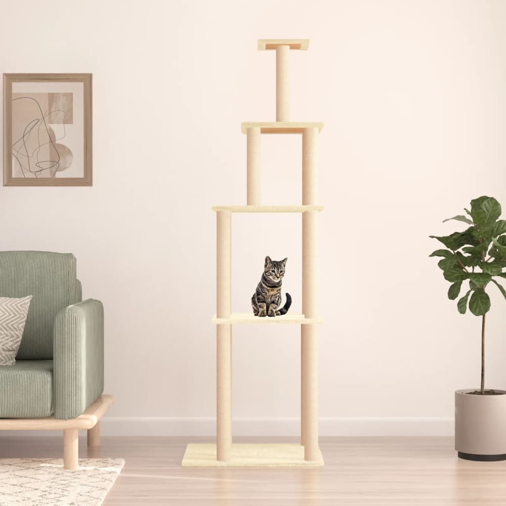 Škrabadlo Pro Kočky Se Sisalovými Sloupky Krémové 183 Cm