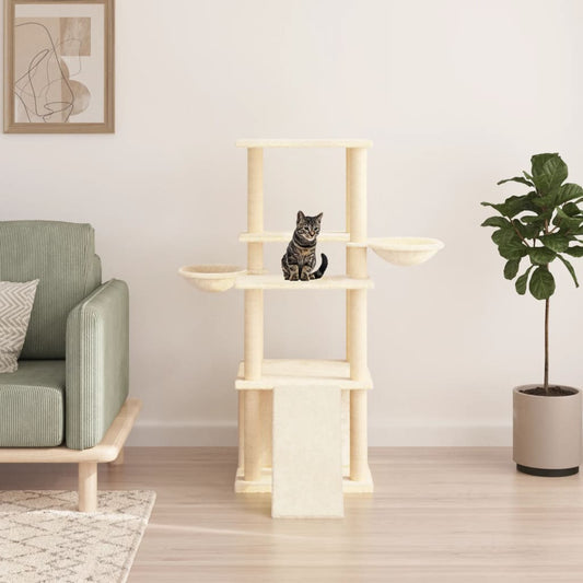 Škrabadlo Pro Kočky Se Sisalovými Sloupky Krémové 133 Cm