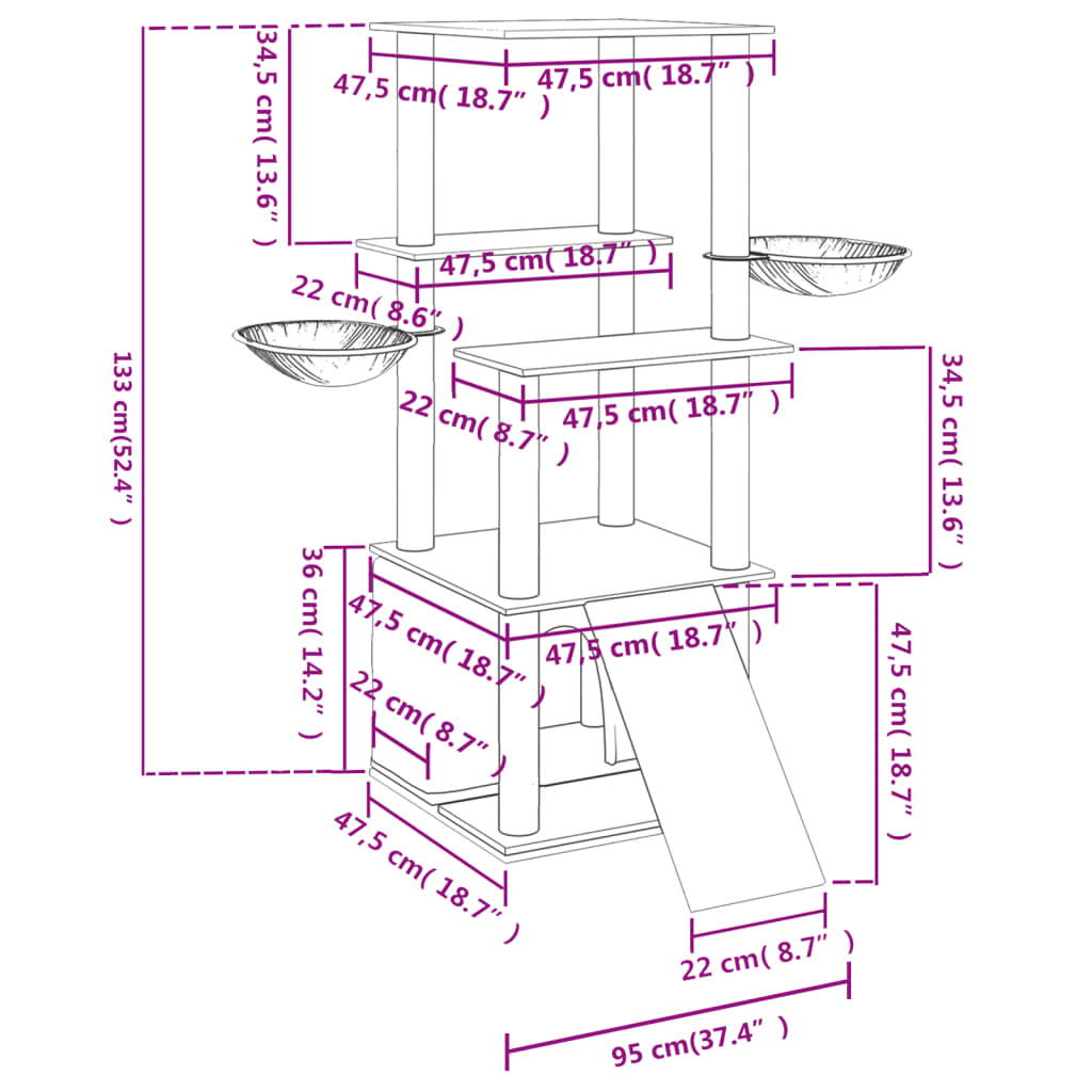 Škrabadlo Pro Kočky Se Sisalovými Sloupky Světle Šedé 133 Cm