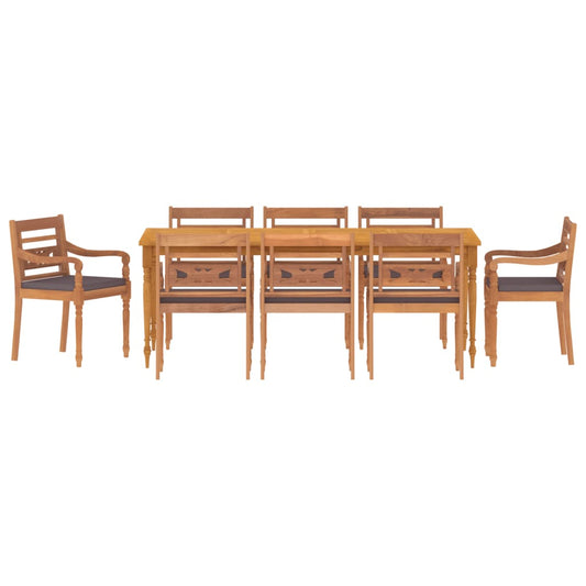 9Dílný Zahradní Jídelní Set A Tmavě Šedé Podušky Masivní Teak