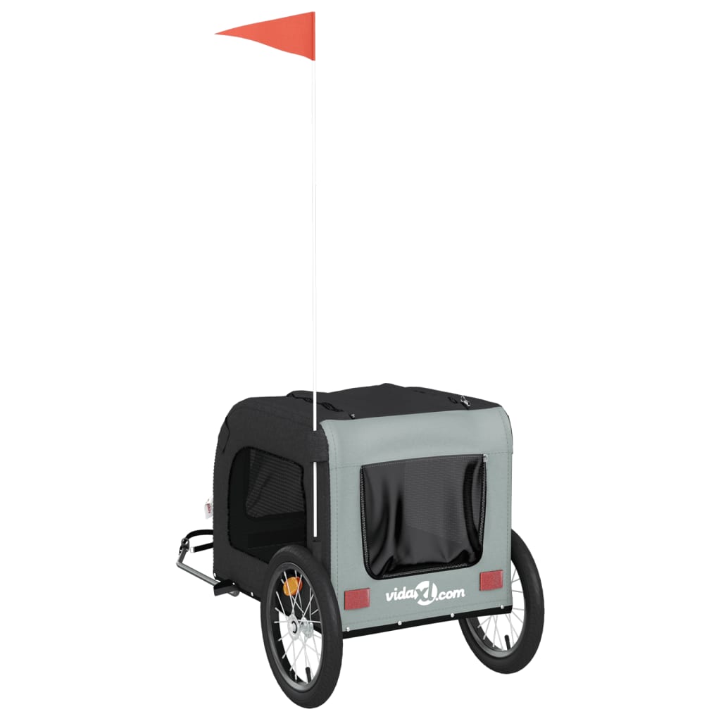 Vozík Za Kolo Pro Psa Černý A Šedý Oxfordská Tkanina A Železo