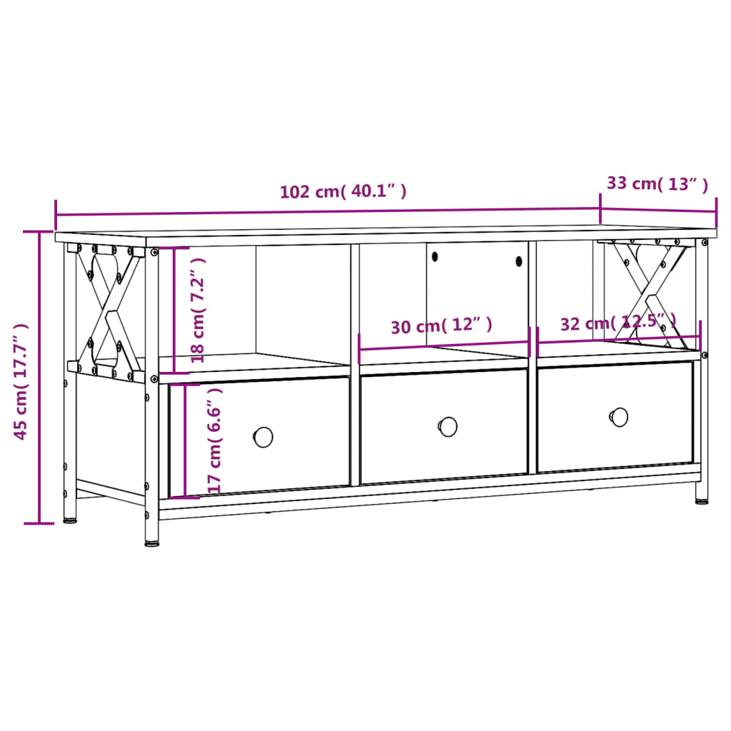 Tv Skříňka Černá 102 X 33 X 45 Cm Kompozitní Dřevo A Železo
