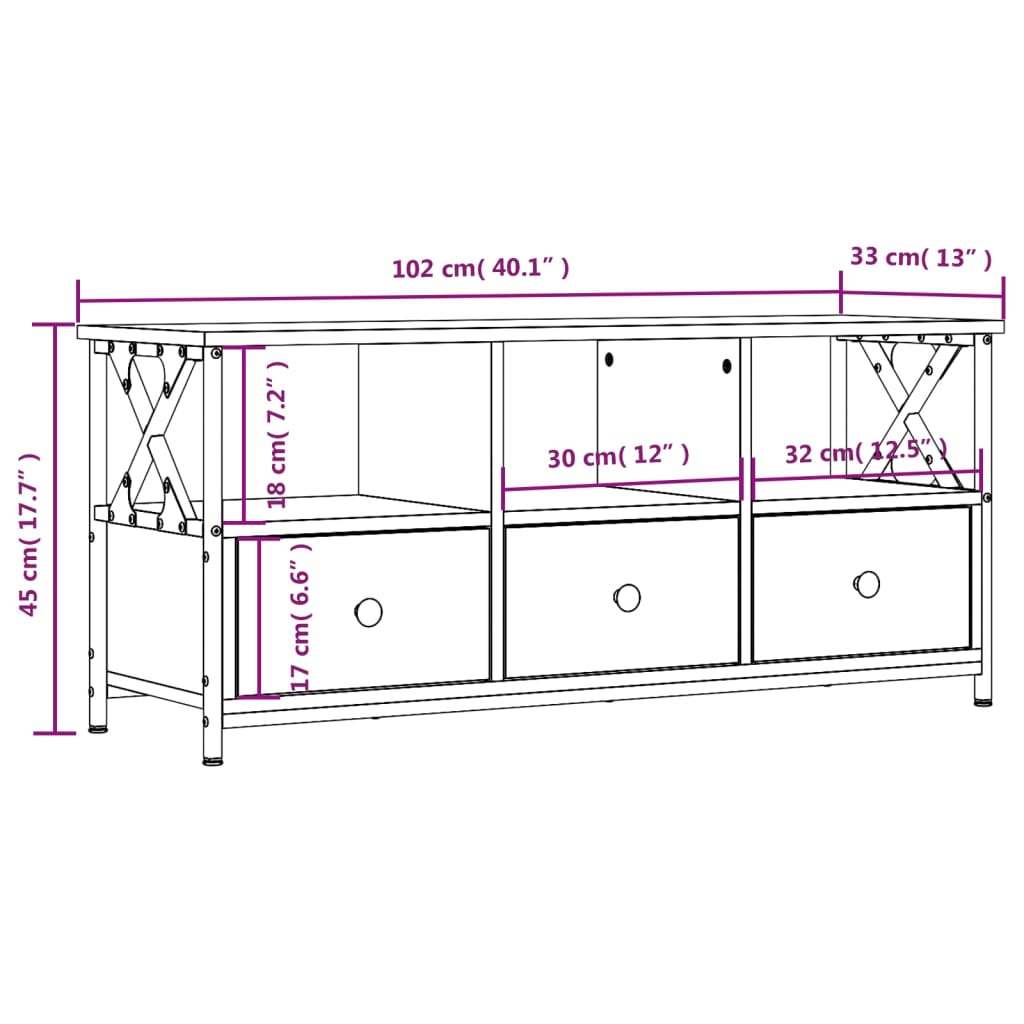 Tv Skříňka Hnědý Dub 102 X 33 X 45 Cm Kompozitní Dřevo A Železo