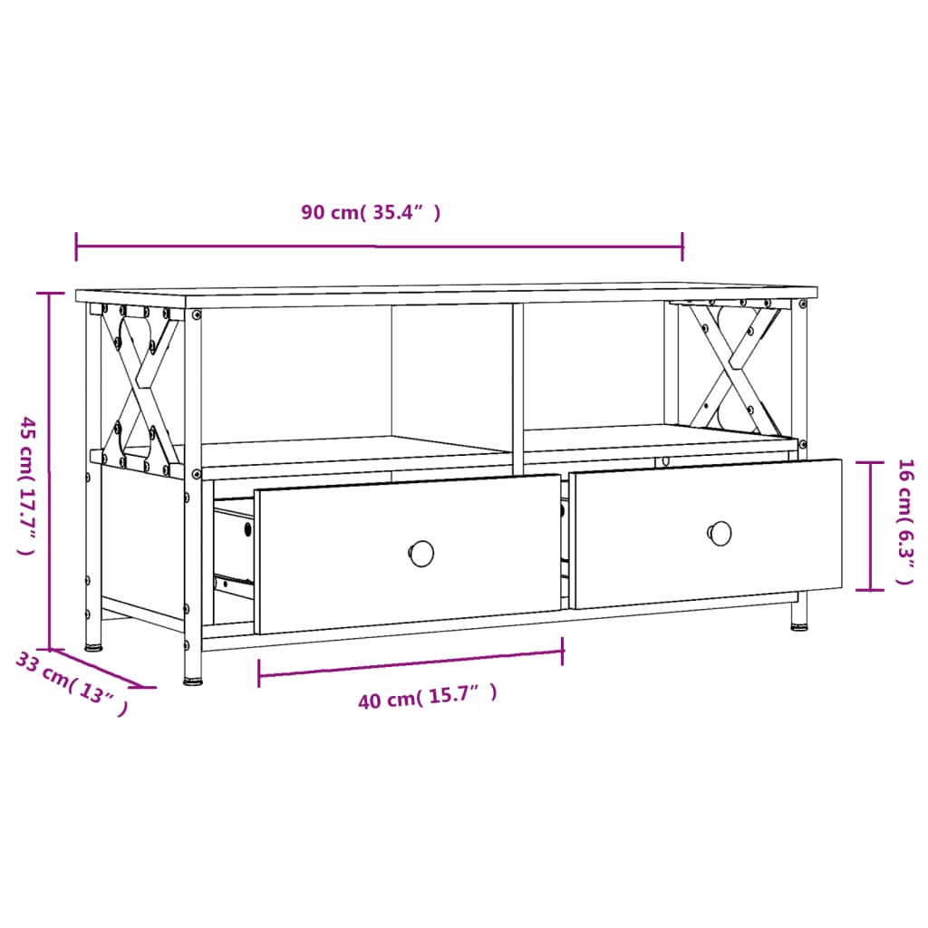 Tv Skříňka Dub Sonoma 90 X 33 X 45 Cm Kompozitní Dřevo A Železo