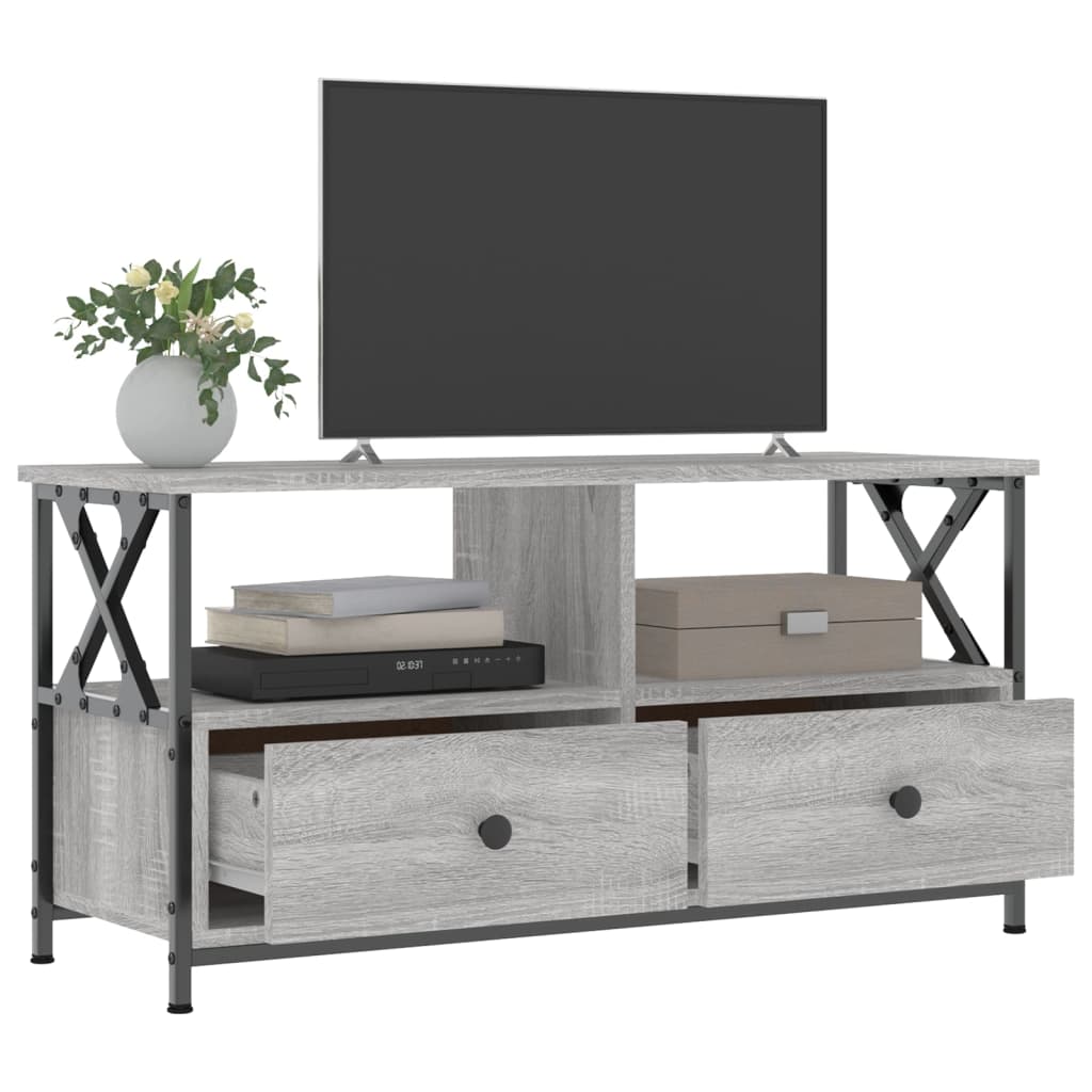 Tv Skříňka Šedá Sonoma 90X33X45 Cm Kompozitní Dřevo A Železo