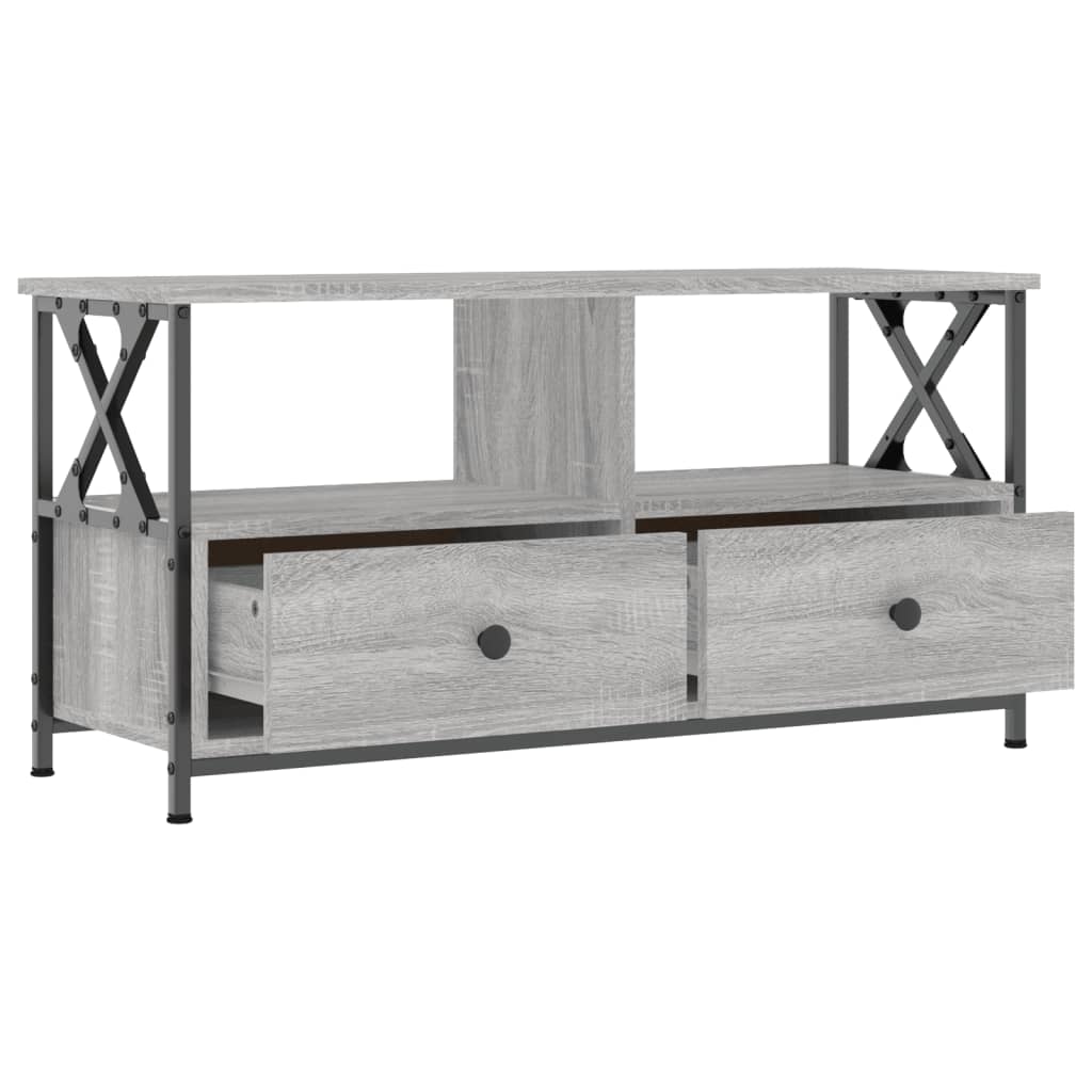 Tv Skříňka Šedá Sonoma 90X33X45 Cm Kompozitní Dřevo A Železo