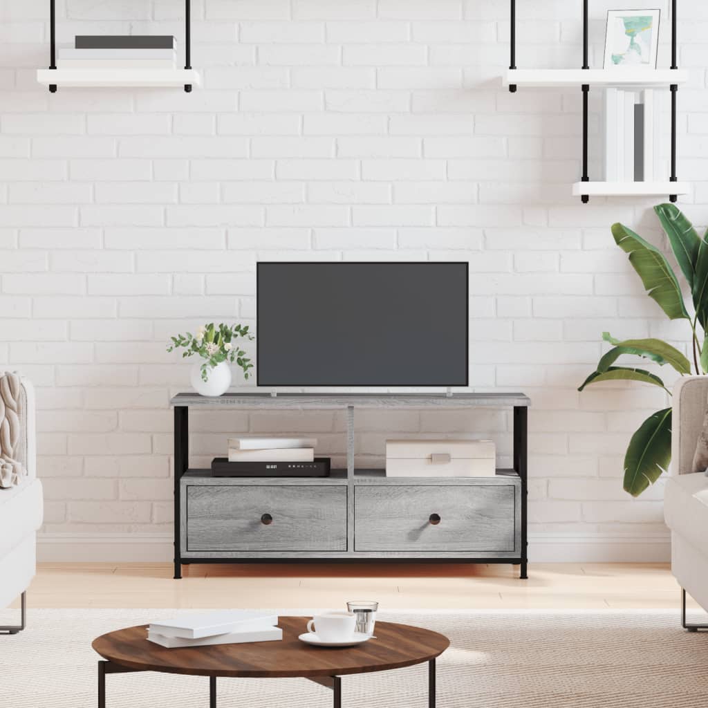 Tv Skříňka Šedá Sonoma 90X33X45 Cm Kompozitní Dřevo A Železo
