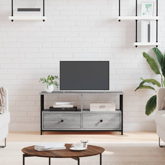 Tv Skříňka Šedá Sonoma 90X33X45 Cm Kompozitní Dřevo A Železo