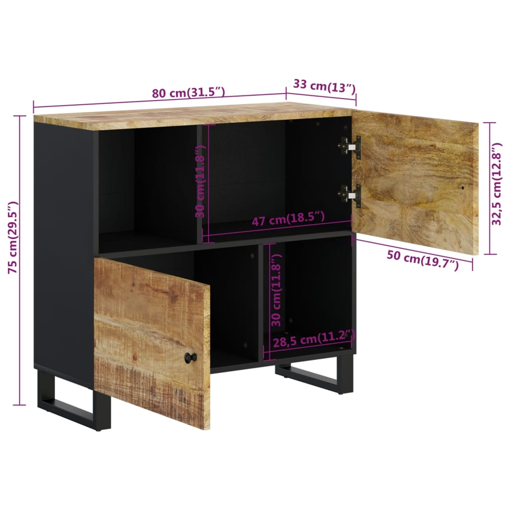 Příborník Se 2 Dvířky 80X33X75 Cm Masivní Mangovníkové Dřevo