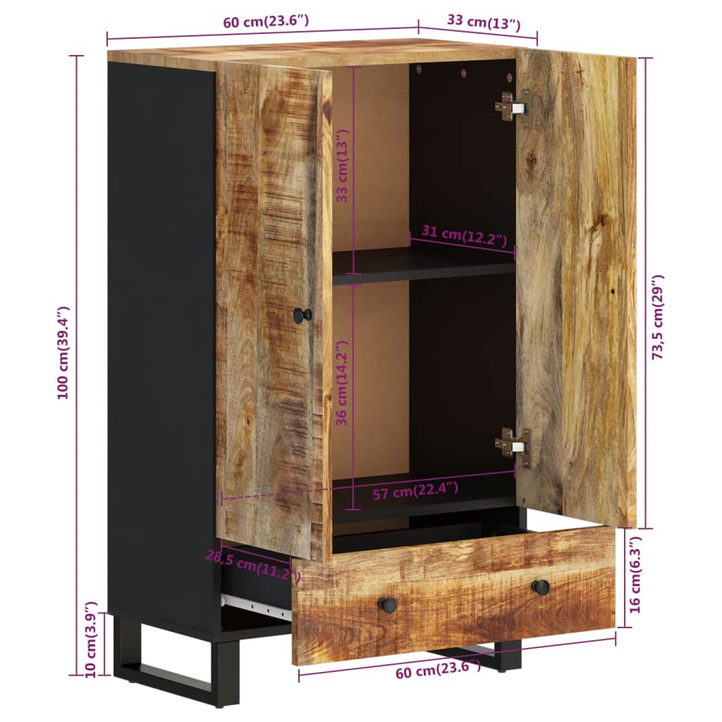 Komoda Se Zásuvkou 60 X 33 X 100 Cm Masivní Mangovník A Železo