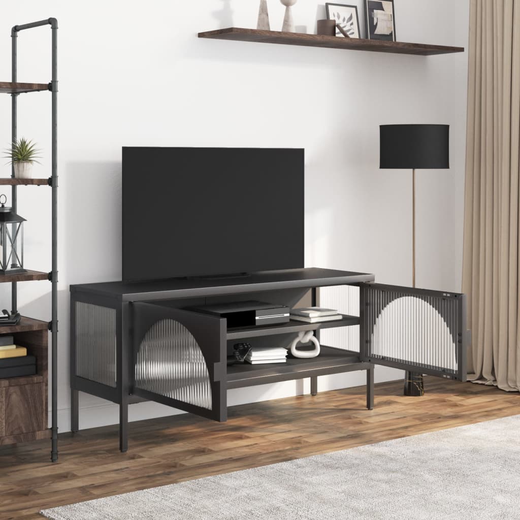 Tv Skříňka Černá 105 X 35 X 50 Cm Sklo A Ocel